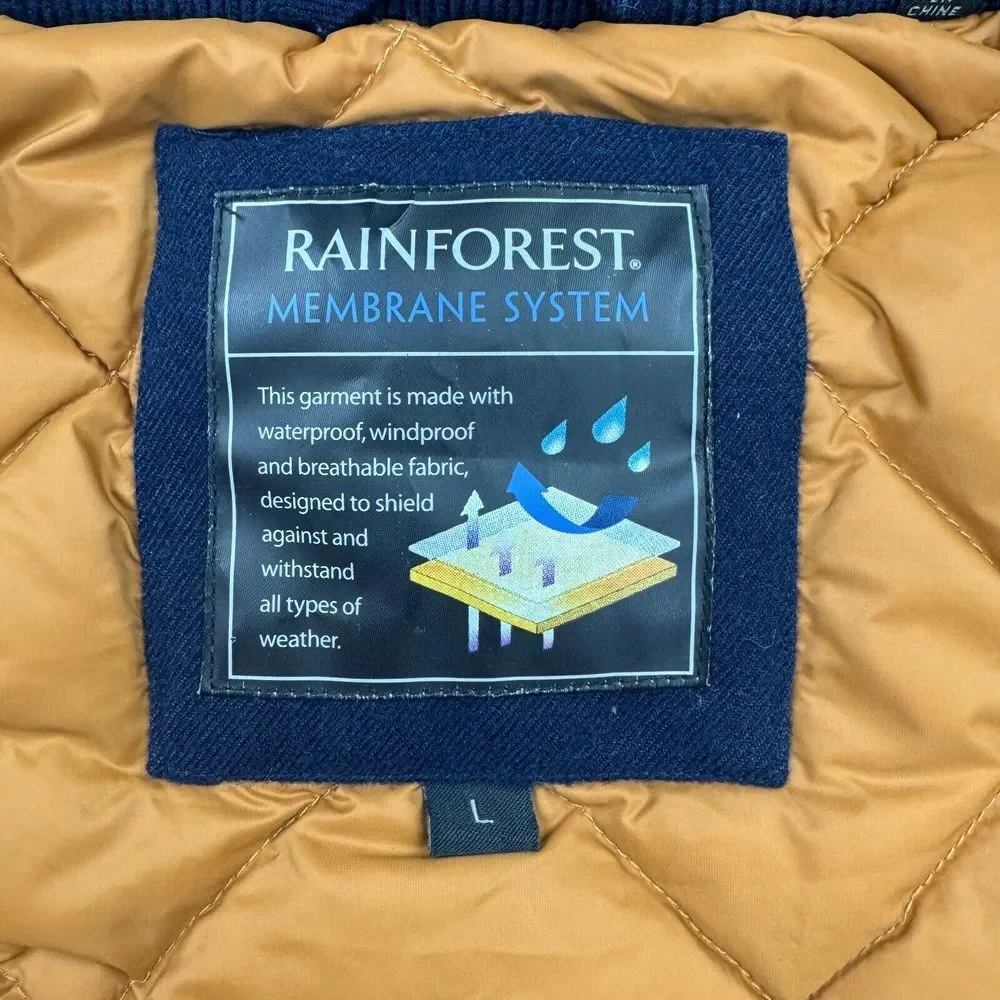 Rainforest Vest Mens L Navy Down Quilted Lined Membrane System Button Full Zip - Picture 6 of 11